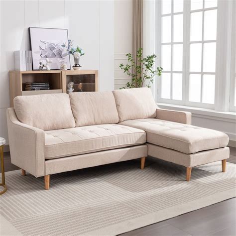 Mjkone 80 Sectional Sofa Bed Modern Tufted Linen Convertible Sofa