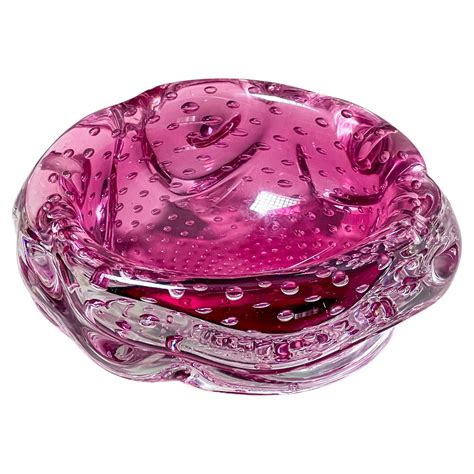 Vintage Seguso Sommerso Murano Bowl In Bright Pink Glass With