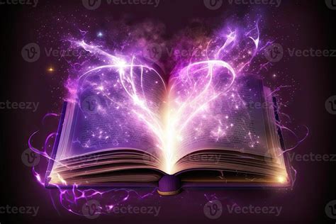 Open Magical Book With Glowing Lights Over Pages On Abstract Background