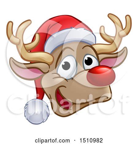 Clipart Of A Happy Red Nosed Reindeer Face Wearing A Christmas Santa