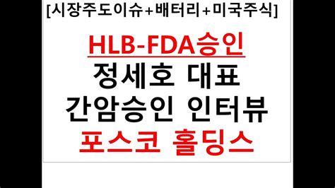 시장주도이슈배터리미국주식 Hlb Fda승인정세호 대표 간암승인 인터뷰포스코 홀딩스 Youtube