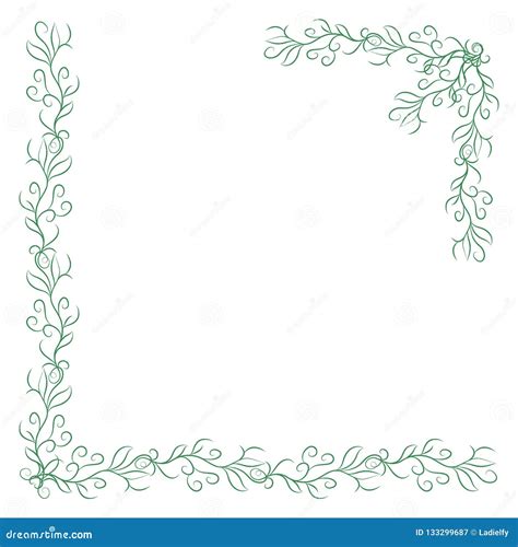 Two Green Vintage Corners On White Background Elegant Hand Drawn