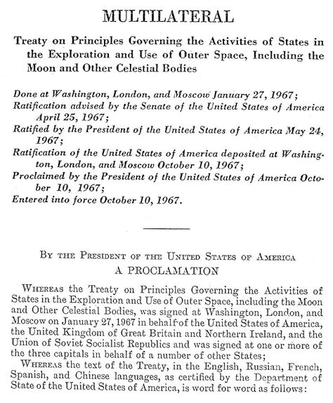 Outer Space Treaty, First Page, 1967 Drawing by Granger