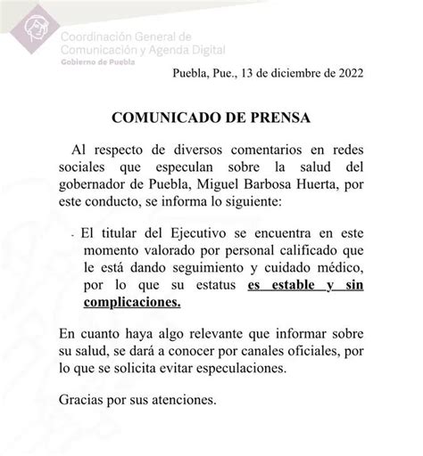 Muere El Gobernador De Puebla Miguel Barbosa Congreso Debe Nombrar