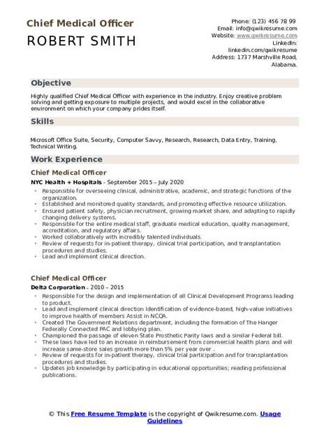 Chief Medical Officer Resume Samples Qwikresume