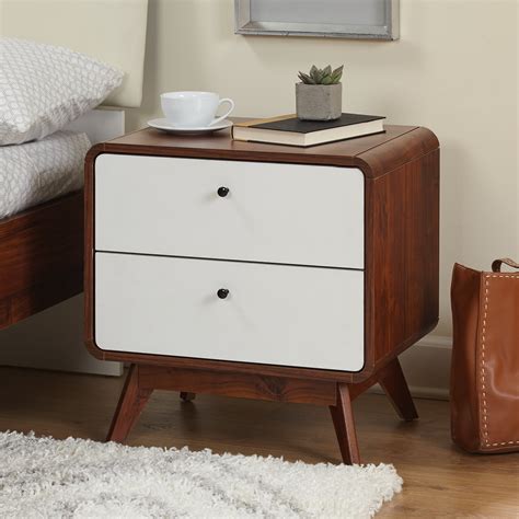 Tms Cassie Mid Century Drawer Bedroom Night Stand White Walnut