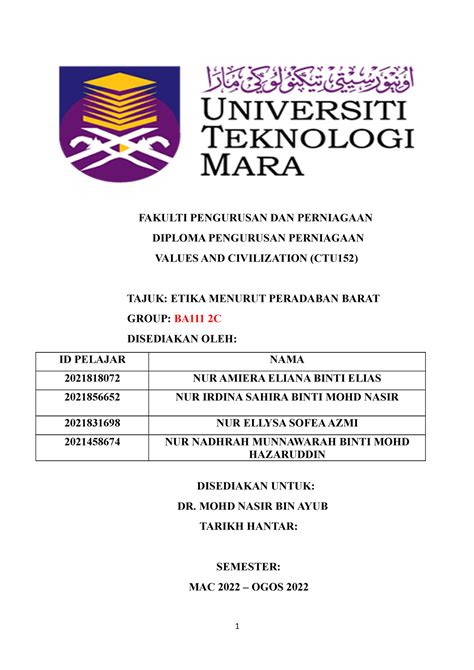 CTU 152 Assignment Hm Ada La Guna Juga Dari Tade En FAKULTI