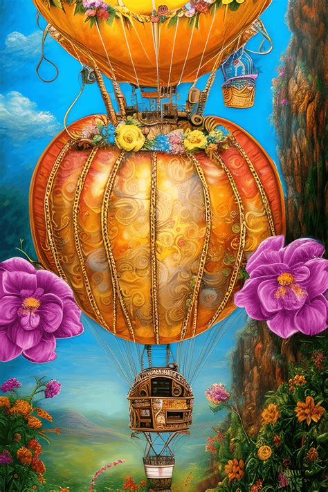 Globo Aerost Tico Steampunk De K Con Flores De Colores De Josephine