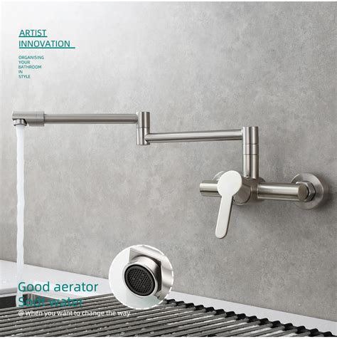 Brass Wall Mounted Single Handle Folding Kitchen Faucet Hot And Cold