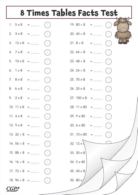 8 Times Tables Facts Test Year 3 Cgp Plus