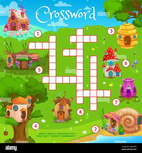 Cartoon Fairytale Houses Crossword Grid Worksheet Find A Word Quiz