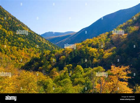 Scenic views of fall foliage color at Crawford Notch New Hampshire USA ...