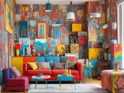 Premium AI Image | bold and eclectic living room filled with a mix of ...