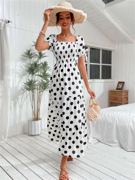 White Polka Dot Dress Polka Dots White Dress Ruffle Hem Dress Dress