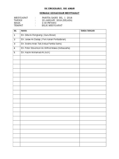 Borang Kehadiran Mesyuarat Pbs Pdf