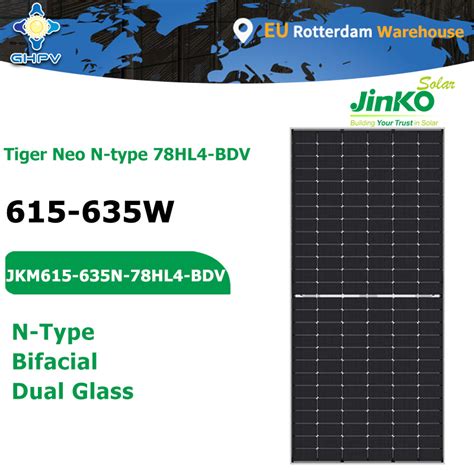 Jinko Solar Panels Tiger Neo N Type Jkm 78hl4 Bdv Bifacial 615W 620W