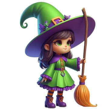 Clipart Gráfico De Halloween De Uma Pequena Bruxa Segurando Uma