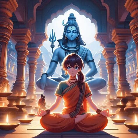 A Poster Of A Woman Doing Yoga In Front Of A Temple Premium Ai