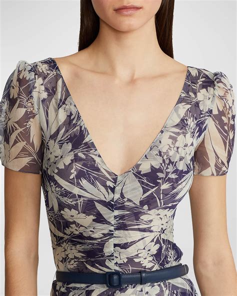 Ralph Lauren Collection Blanchet Floral Print Silk Chiffon Mini Dress