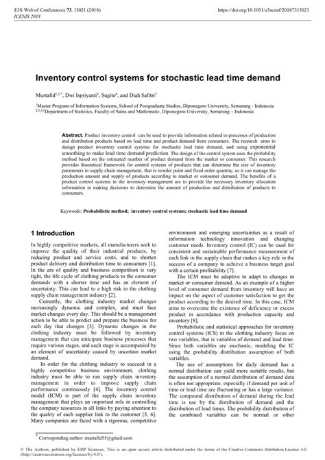 PDF Inventory Control Systems For Stochastic Lead Time Demand