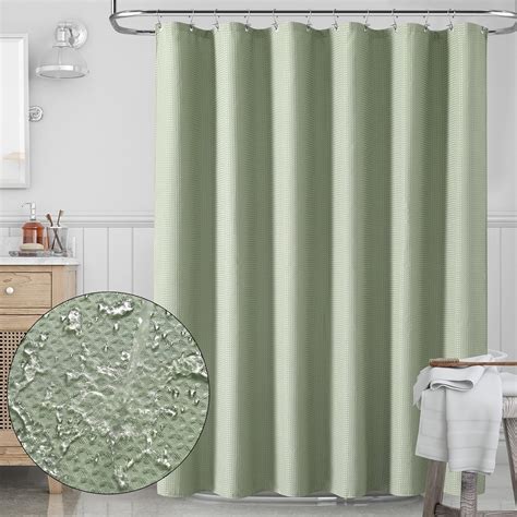 Gergella Sage Green Shower Curtain Waffle Heavy Duty Fabric Shower Curtains For Bathroom