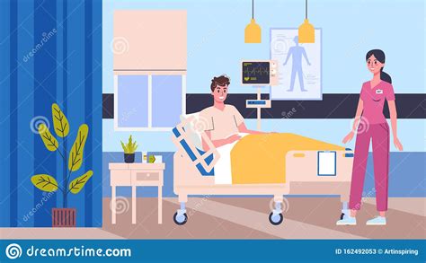 Vector Illustration Hospital Room Doctor And Nurse Checkinf Patients