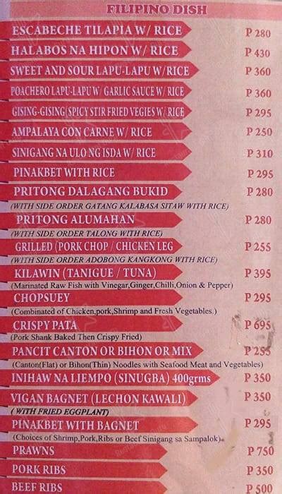 Menu At Dusk Till Dawn Bar Manila