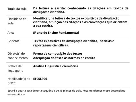 Plano De Aula Ano Da Leitura Escrita Conhecendo As Cita Es