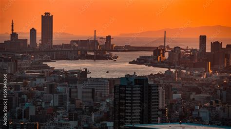 Sunset scenery from rooftop observatory in Osaka Stock Photo | Adobe Stock