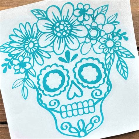 Sugar Skull Decal Floral Sugar Skull Dia De Los Muertos Etsy