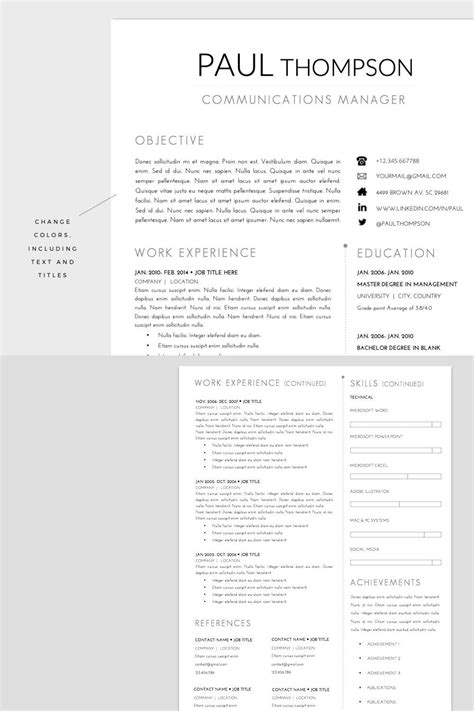 Resume Template + Cover Letter WORD – MasterBundles