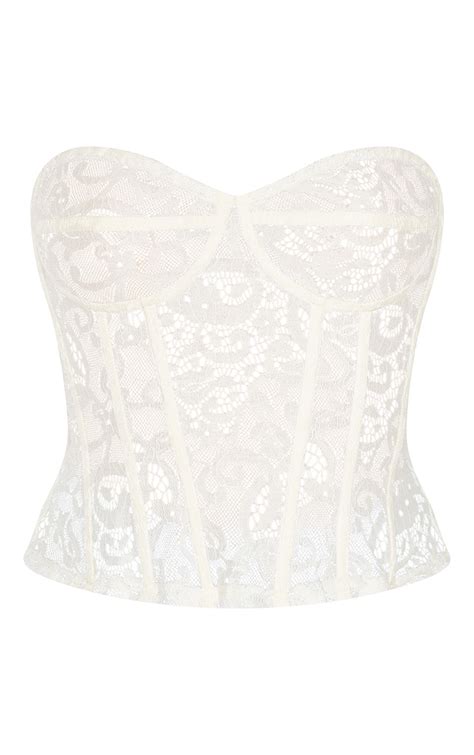 White Sheer Lace Structured Corset Top Tops Prettylittlething