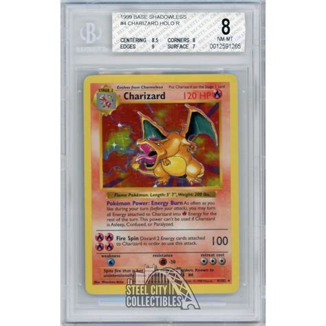 1999 Charizard Pokemon Base Set Shadowless Holo Card 4 102 BGS 8