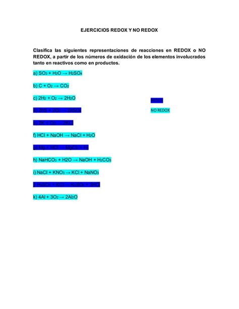 Ejercicios Redox Y No Redox PDF Descarga Gratuita