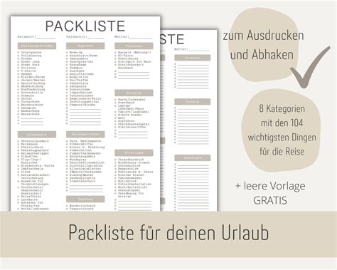 Packliste Urlaub Zum Ausdrucken Packliste Deutsch Checkliste Zum