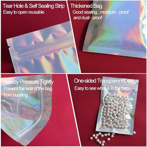 Holographic Resealable Bags 100 Pack 4x6 Smell Proof Foil Ziplock