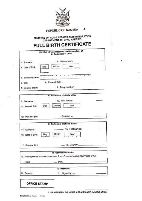 Full Birth Certificate Namibia Beglaubigte Übersetzungen