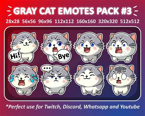 Gray Cat Emotes Pack 3 For Twitch Emote Discord Emote And Whatsapp