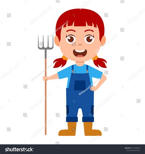 Cute Girl Gardener Fork Cartoon Vector Stock Vector Royalty Free