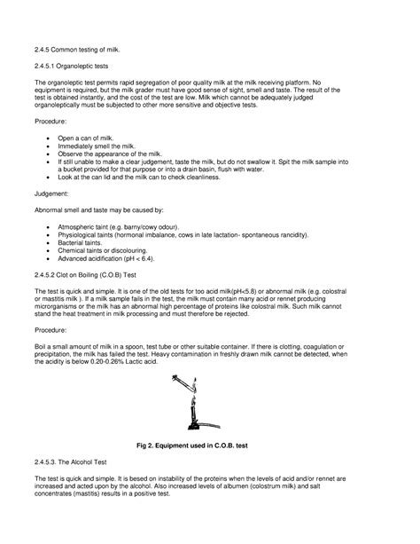 Milk testing and Quality Control - 2.4 Common testing of milk. 2.4.5 Organoleptic tests The ...