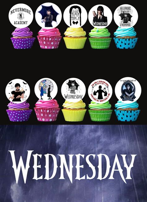 Wednesday Addams Party Cupcake Toppers Or Round Stickers Etsy Canada