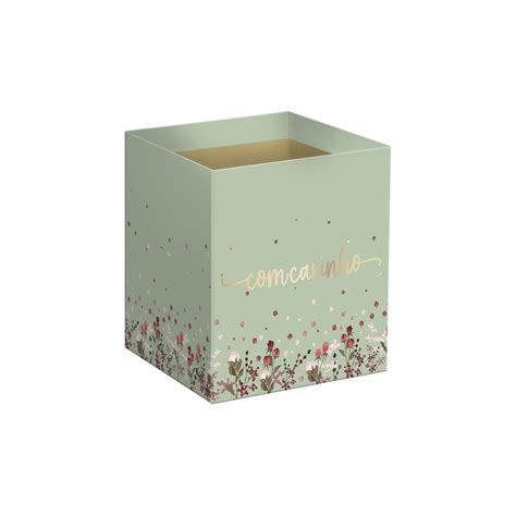 Cachepot Quadrado Helena c Hot Stamping cmx cmx cm pc Verde Chá Albano Embalagens