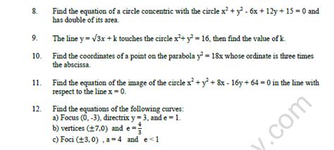 Cbse Class 11 Mathematics Conic Sections Worksheet