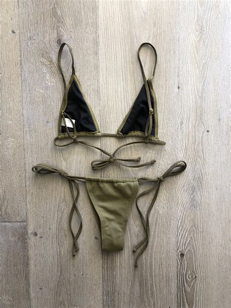 Olive Green Brazilian Bikini Set Swimsuit Ribbed Etsy