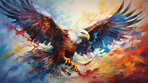 A Painting of a Bald Eagle with Colorful Wings and Talons Stock Image ...