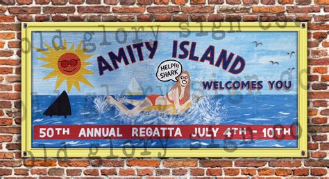 3ft JAWS Amity Island Billboard SIGN BANNER Art Movie GRAFFITI Beach