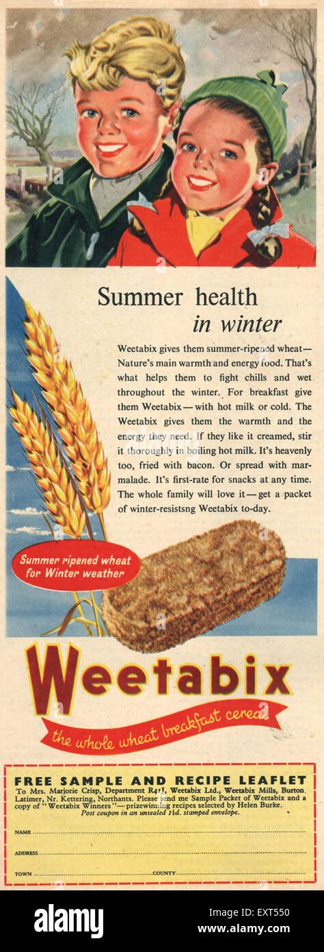 1950s Uk Weetabix Magazine Advert Stock Photo Alamy