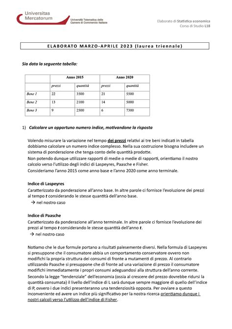 Statistica Economica Elaborato Elaborato Di Statistica Economica