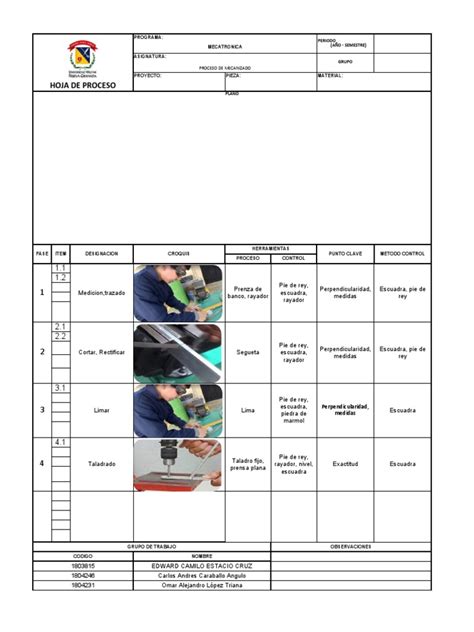 Formato Hoja De Proceso Pdf Perforar Mecanizado