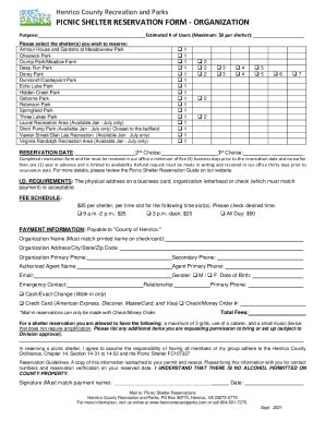 Fillable Online Picnic Shelter Reservation Form Fax Email Print Pdffiller